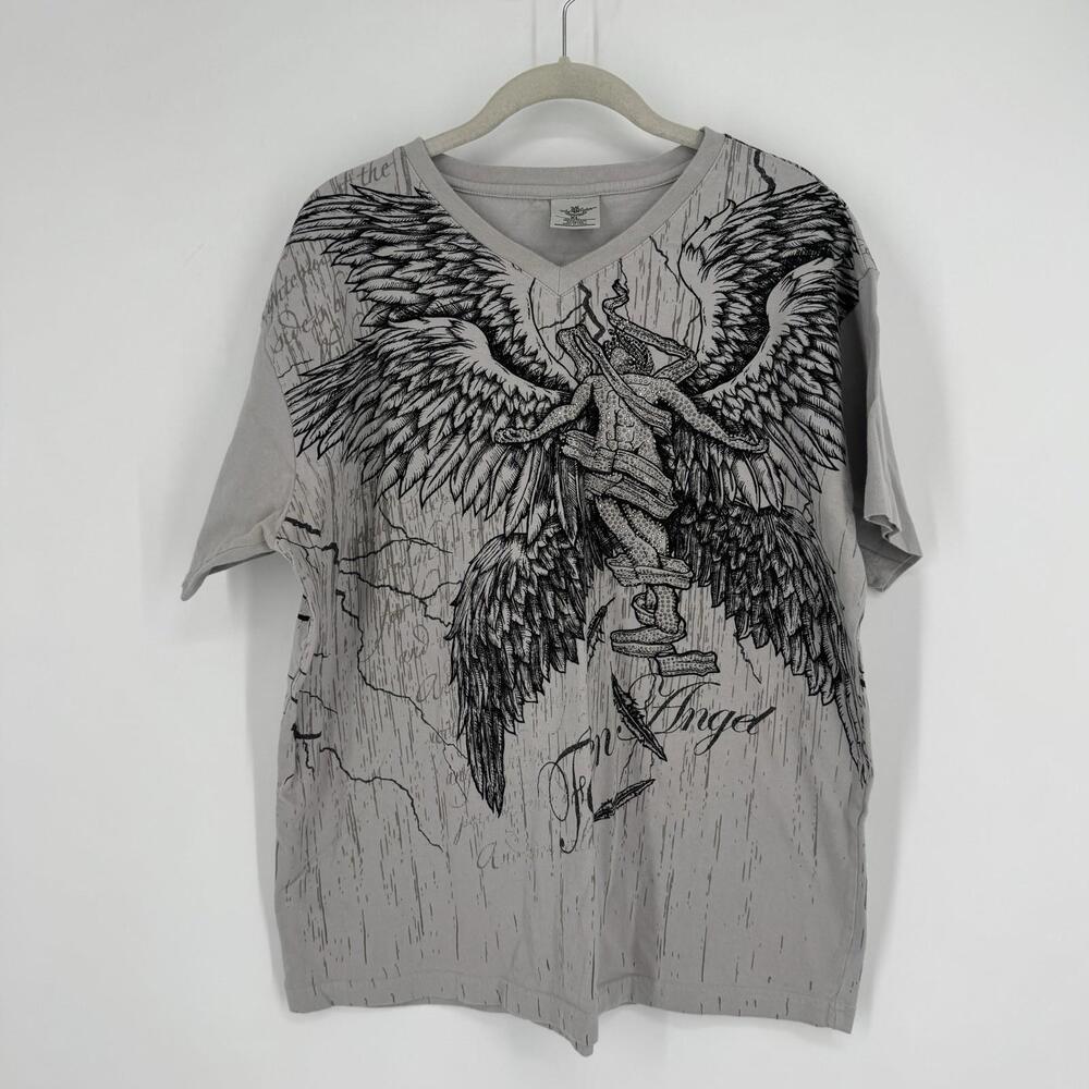 Victorious shirt mens XL gray y2k 90s fallen angel wings grunge skater casual